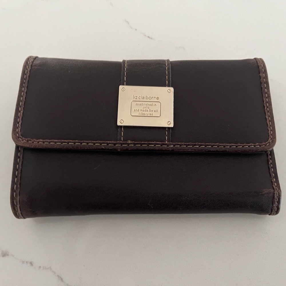 Liz Claiborne Tri-Fold Brown Leather Wallet